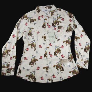 Wrangler Retro Women's Long Sleeve Punchy Rodeo Print Snap Shirt Cream